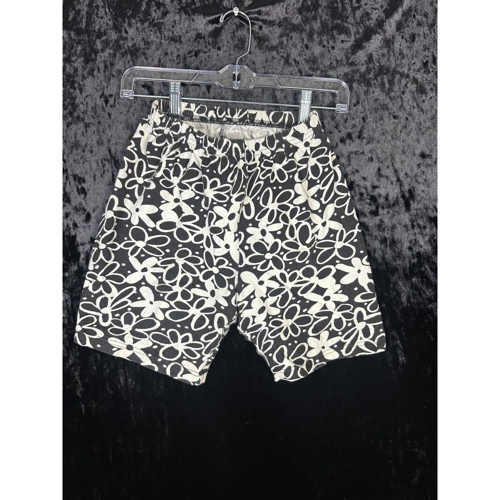 Vintage LA Annex Beach Shorts Women's M Black Floral Design‎ Elastic